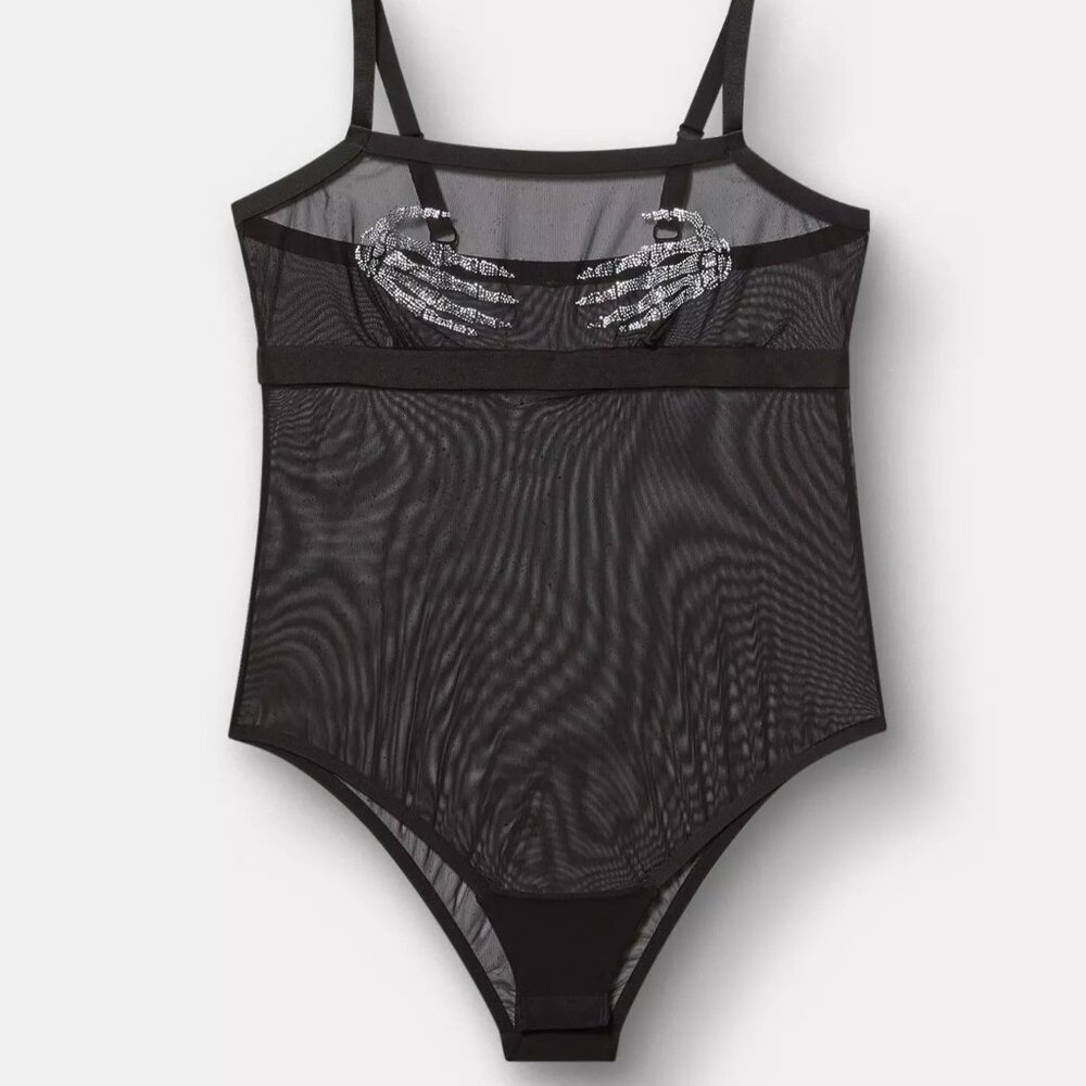 ❤️NWT TORRID BLACK MESH LINGERIE DIAMANTE RHINESTONE SKELETON HANDS - PLUS SIZE
